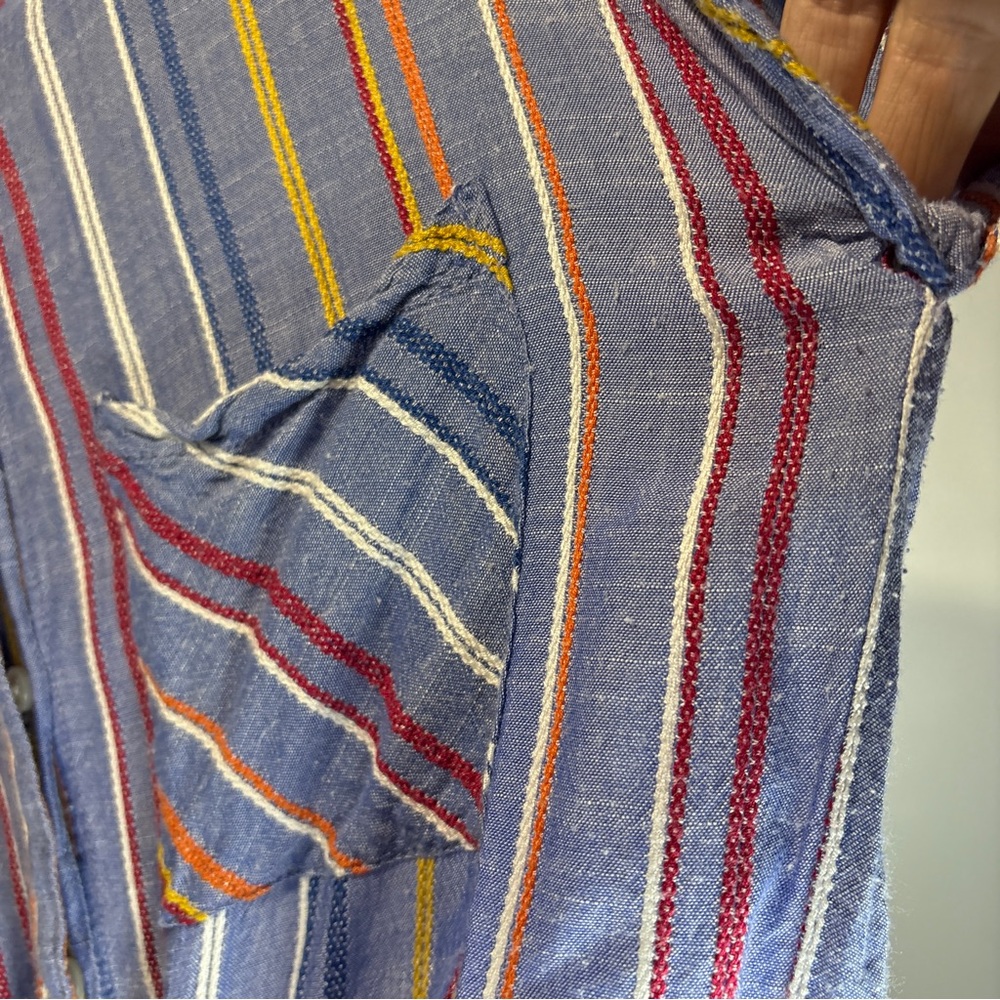 BP Nordstrom Tie Front Chambray Striped Short Sleeve Blouse - Picture 11 of 12
